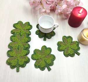 Handmade Beaded Shamrock <b>Drinking</b> <b>Straw</b> Green Fabric Reusable Eco-Friendly Luxury Bar Accessory 4 Inch Size Home Restaurant Use - Product Image 3