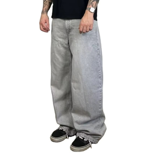 Premium Quality Men's High Street Straight Fit <b>Jeans</b> Wholesale LOW PRICE Custom HipHop Washed Cotton Denim <b>Jeans</b> - Product Image 1