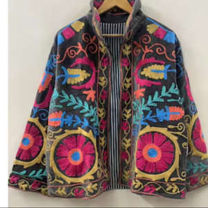 Vintage Style Suzani Embroidered Velvet Jacket Handmade Boho Chic Ethnic <b>Coat</b> Women Designer Wear - Product Image 1