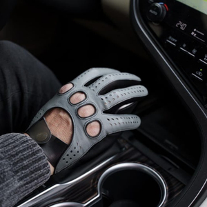 Guantes de Conducción Retro de Cuero Gris sin Dedos con Orificios en los Nudillos |   Guantes de Motocicleta Antideslizantes, Ligeros y Transpirables |   Para Hombre - Product Image 4