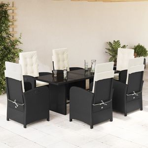 Ensemble de salle à manger de jardin en rotin noir 6 places, résistant aux intempéries, mobilier d'extérieur au design contemporain - Product Image 1