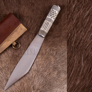 Cuchillo Tradicional Vikingo Scramasax de Hoja Fija, Hecho a Mano con Acero de Damasco y Empuñadura de Hueso, Cuchillo de Alta Calidad para Bushcraft - Product Image 4