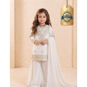 Ensemble Palazzo en Georgette pour Filles avec Haut Brodé Festif et Dupatta, Robe de Mariage pour Enfants (LX 247) DC - Product Image 5