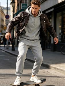 Men Track Suits 2 Piece Set Quarter Zip Hoodie Sweatpants Jogging Suits Causal <b>Athletic</b> Men's Sweatsuits - Product Image 5