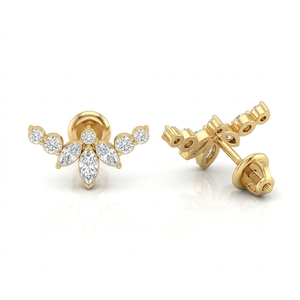 Pendientes de Oro de 14K con Diamantes Florales en Forma de Marquesa, Regalo de Boda para Mujer, Joyería para Fiesta - Product Image 1