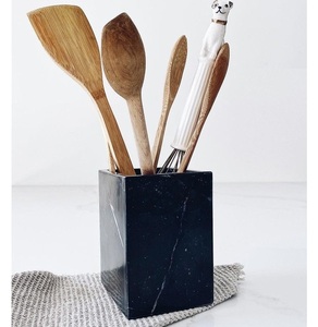 Luxury black marble utensil holder square stone kitchen organizer modern cutlery holder spoon stand premium handmade <b>home</b> trendy - Product Image 1