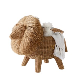 Lion Rattan Storage <b>Basket</b> <b>with</b> <b>Lid</b> Woven Animal Shaped Toy Organizer Bin Cute Safari Jungle Nursery Hamper - Product Image 3