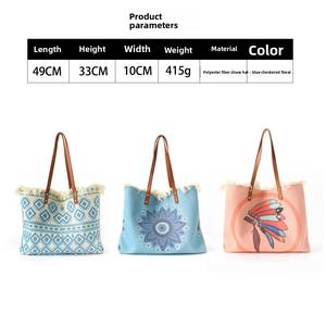 Boho Chic Canvas Tote <b>Bag</b> with Zipper Closure Solid Color <b>Large</b> Capacity for <b>Beach</b> Travel - Product Image 6