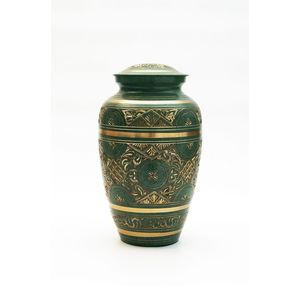 Wholesale Handmade Brass Cremation Urn for Human Ashes Adult <b>Large</b> - Green & Gold Metal Funeral Urns - Decorative Burial Vase - Product Image 1