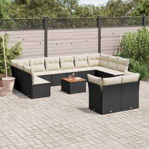 Black And Cream Garden <b>Sofa</b> <b>Set</b> With Cushions Outdoor Furniture UV Resistant PE Rattan Contemporary Design Waterproof - Product Image 1