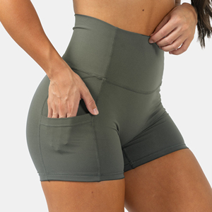 High Waist Olive Green Sporty Shorts Pockets Quick Dry Spandex Knitted Fabric Regular Fit Elastic Waist Solid Color <b>Skirts</b> - Product Image 3