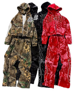 Conjunto de Sudadera y Pantalones Deportivos de Felpa Tejida Vintage Personalizada para Hombre, Corte Ajustado, 100% Algodón, Cuello de Doble Capa - Product Image 1