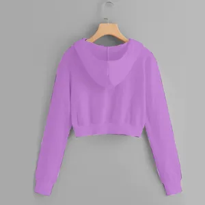 Sweat-shirt à capuche court pour femme, couleur unie, tricoté, à manches longues, avec fermeture éclair, style automne - Product Image 2