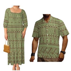 Camisa de Hombre con Estampado Tribal Tapa de Alta Calidad, Corte Ajustado, y Vestido de Fiesta Holgado para Mujer, Talla Grande, Traje de Pareja Samoa - Product Image 5
