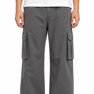 Pantalones Cargo Gris Carbón para Hombre, de Pierna Ancha, Estilo Minimalista, Corte Relajado, Diseño Limpio, con Múltiples Bolsillos - Product Image 1