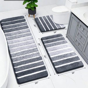 Juego de 3 Alfombras de Baño Modernas de Chenilla Gris a Rayas, Rectangulares, Antideslizantes, con Base de Goma, Gruesas y Afelpadas, para Uso Doméstico - Product Image 6