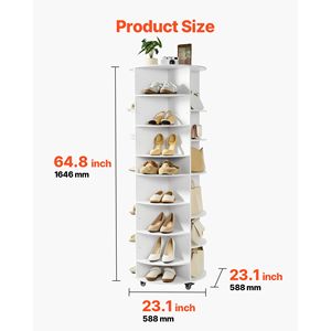 Scarpiera Girevole a 7 Livelli, Espositore Girevole a 360 Gradi con Ruote, Lazy Susan, Ripiani Regolabili in MDF, Semplice - Product Image 3