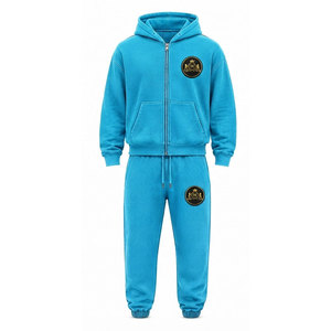 Ensemble de survêtement vert à capuche 100% coton avec fermeture éclair intégrale, poche avant et patch brodé appliqué 480 g/m² - Product Image 5