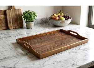 Plateau de service en bois artisanal avec poignées, plateau décoratif rustique pour le petit-déjeuner, plateau en bois de qualité supérieure d'Inde - Product Image 4