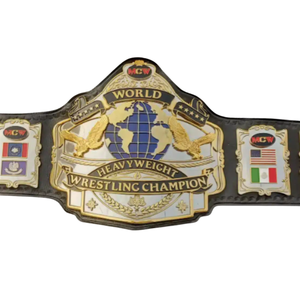 เข็มขัดแชมป์โลกเฮฟวี่เวท WWE ดีไซน์สีทองและสีดำ พร้อมธงชาติและโลโก้ MCV - Product Image 2