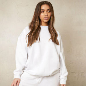 <b>Womens</b> Solid <b>White</b> Oversized Crewneck Long Sleeve Fleece Sweatshirt OEM ODM Wholesale Apparel - Product Image 5