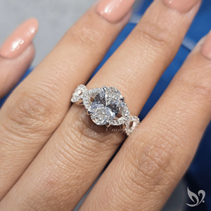 2CT Oval Cut Lab Diamond <b>Ring</b> IGI Certified Twisted <b>Split</b> Pave Engagement <b>Ring</b> 10K White Gold - Product Image 4