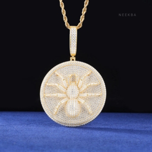 Pendentif Médaillon Araignée - Pendentif Araignée en Argent Sterling 925 avec Moissanite, Pendentif Araignée Moissanite, Pendentif Disque Araignée Entièrement Sertie de Moissanites - Product Image 4