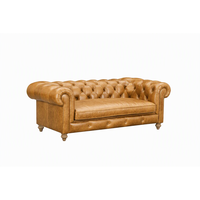 Canapé Chesterfield en cuir véritable, dossier capitonné, accoudoirs roulés, canapé trois places en cuir, 84 pouces, pour la maison ou le bureau.