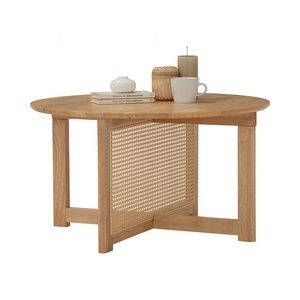 High Quality Solid Wood <b>Round</b> Coffee <b>Table</b> Natural <b>Rattan</b> Inlay Center <b>Table</b> Ash Color Finish Luxury Lounge Tea <b>Table</b> - Product Image 4