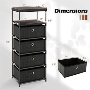 Industrial Wood Top Metal Frame Anti-Tipping 4-Drawer Fabric Storage <b>Cabinet</b> Removable Foldable Drawers <b>Rustic</b> Brown Organizing - Product Image 3