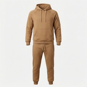 Ensemble de survêtement à capuche pour homme, couleur unie, sweat-shirt et pantalon en coton, tenue décontractée d'automne, fermeture à cordon de serrage sur toute la longueur - Product Image 1