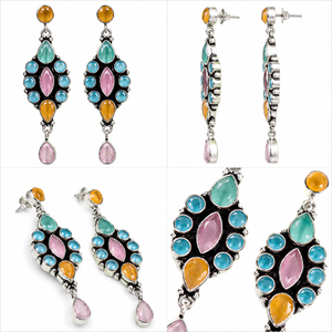 Best Price <b>Oxidized</b> Silver Dangle Drop Earrings Women | Multicolor Stone Handmade Boho Wedding Jewelry | Bulk Wholesale Supplier - Product Image 1