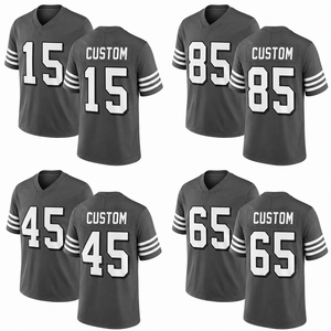 Maillot de football américain gris personnalisé en gros, séchage rapide, respirant, manches courtes, col en V, coupe classique, noms imprimés - Product Image 1