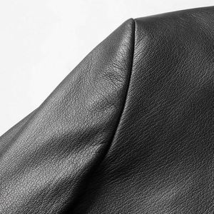 Chaqueta de Cuero Negra para Hombre con Cuello de Piel, Manga Larga, Resistente al Viento, Ropa de Invierno, Chaquetas de Cuero para Motocicleta - Product Image 5