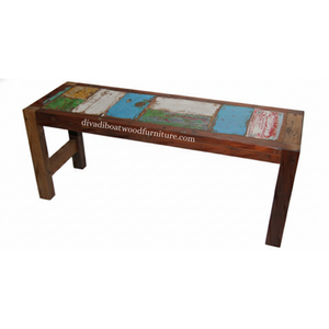 Banc Rita en bois de bateau récupéré, pieds droits, patchwork, démontable, couleur naturelle, design minimaliste et durable, pour l'intérieur et l'extérieur - Product Image 4