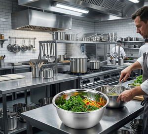 Bol en acier inoxydable poli pour servir les aliments, bol de cuisine multi-usages en acier inoxydable – Bol de grande capacité pour les fruits - Product Image 4