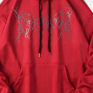<b>Red</b> Oversized <b>Hoodie</b> <b>Women</b> Front Logo Fleece Winter Casual Wear Long Sleeve Knitted Sweatshirt - Product Image 3