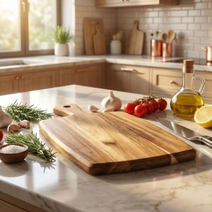 Tabla de Cortar Rectangular de Madera con Asa, Tabla de Servir de Madera Natural, Accesorio de Cocina Ecológico - Product Image 1