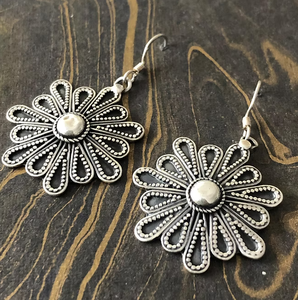 Floral Design Statement 925 Sterling <b>Silver</b> Handcrafted Vintage Style <b>Dangle</b> <b>Earrings</b> - Product Image 2