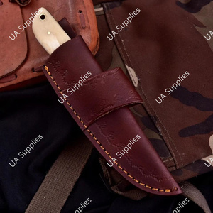 มีดพับเหล็กดามัสกัส UA Supplies ทำมือ ทรงดรอปพอยต์ สำหรับพกพาและตั้งแคมป์ ด้ามทำจากกระดูกอูฐ คมกริบ 58 HRC ทนทาน - Product Image 5