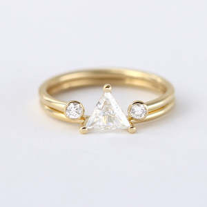 Women's 14K Gold Plated Lab Grown Triangle Cut Diamond 2.5 Carat IGI Certified Minimalist Engagement <b>Ring</b> - Product Image 2
