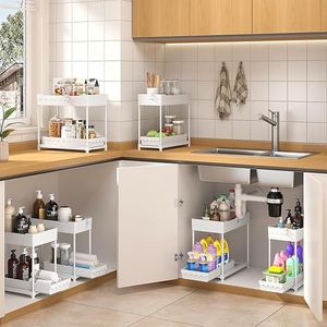 Set di 3 Cassetti e Carrelli Portaoggetti in Plastica a 2 Livelli, Organizzatori per Lavello di Cucina e Bagno, Cassetti Scorrevoli per Facile Organizzazione - Product Image 3