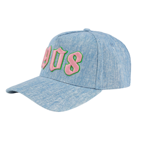 AKA <b>Light</b> Denim 1908 Snapback <b>Hat</b> Pink Embroidered Letter Blue Washed Denim Baseball Cap Adjustable Cotton Headwear Casual - Product Image 4