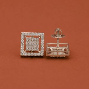 S925 <b>Moissanite</b> Square Frame Cluster <b>Earring</b> with Double Border Design - Product Image 3