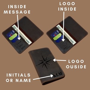Funda para Chequera de Cuero Liso con Logotipo Grabado, Fundas para Chequera de Cuero Genuino con 2 Bolsillos, Porta Cheques Impermeable - Product Image 2