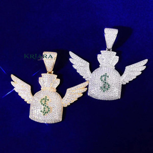 Lab Grown Money <b>Bag</b> Pendant With Wings Iced Out Lab Grown Diamond Hip Hop Charm 925 Silver <b>Filled</b> Men's Jewelry - Product Image 1