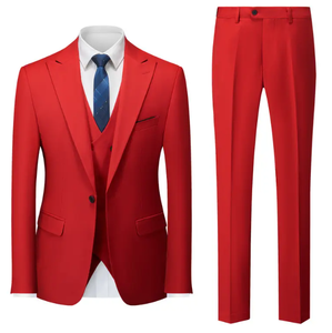 Costume d'affaires bordeaux pour homme, simple boutonnage, col à revers, mélange de laine, infroissable, coupe classique, style britannique - Product Image 5