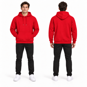 Men's White Pullover Hooded Sweatshirt Regular Fit Cotton Fleece Casual Solid Color Pocket Design Winter Windproof Eco-Friendly - Product Image 4