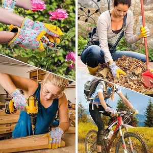 Women's Leather Polyurethane Coated Anti-Slip Ambidextrous Waterproof Cut-Resistant Pull-On Rose Gardening <b>Gloves</b> Weeding - Product Image 6