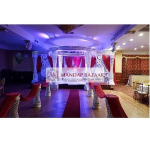 Elegant Indian Wedding Mandap <b>Decorative</b> Stage With Crystal Lattice Design And <b>Purple</b> Lighting For Wedding Ceremony - Product Image 3